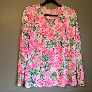 New Lilly Pulitzer Sz Large Women’s Pink Floral Lucretia Pajama Top Gold Buttons